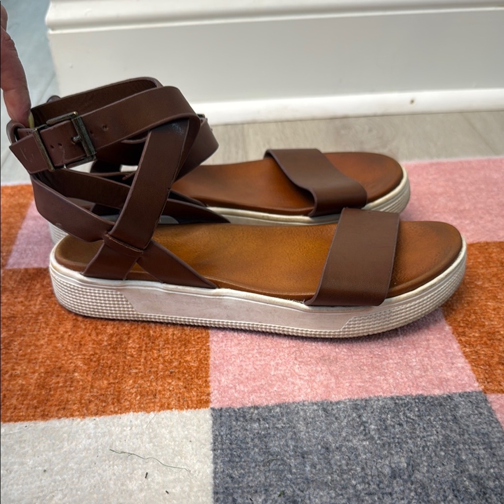 MIA Brown and White Platform Sandals